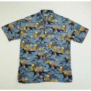 Uniqlo Size XS Men's Asian Inspired Design Blue Short Sleeve Rayon Shirt